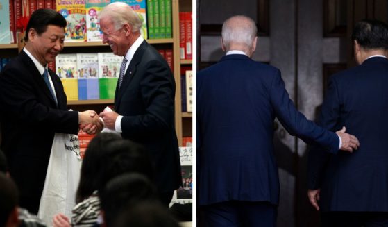 (L) U.S. Vice President Joe Biden and Chinese Vice President Xi Jinping shake hands after receiving gifts and answering students questions in a Mandrin language class at International Studies Learning Center February 16, 2012 in South Gate, California. (R) US President Joe Biden and Chinese President Xi Jinping arrive for a meeting during the Asia-Pacific Economic Cooperation (APEC) Leaders' week in Woodside, California on November 15, 2023.