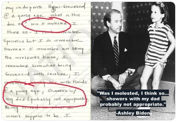 An image of a page of Ashley Biden's diary, left. Right, a photo of now-President Joe Biden as a young United States senator in a photo with his daughter Ashley when she was a young girl.