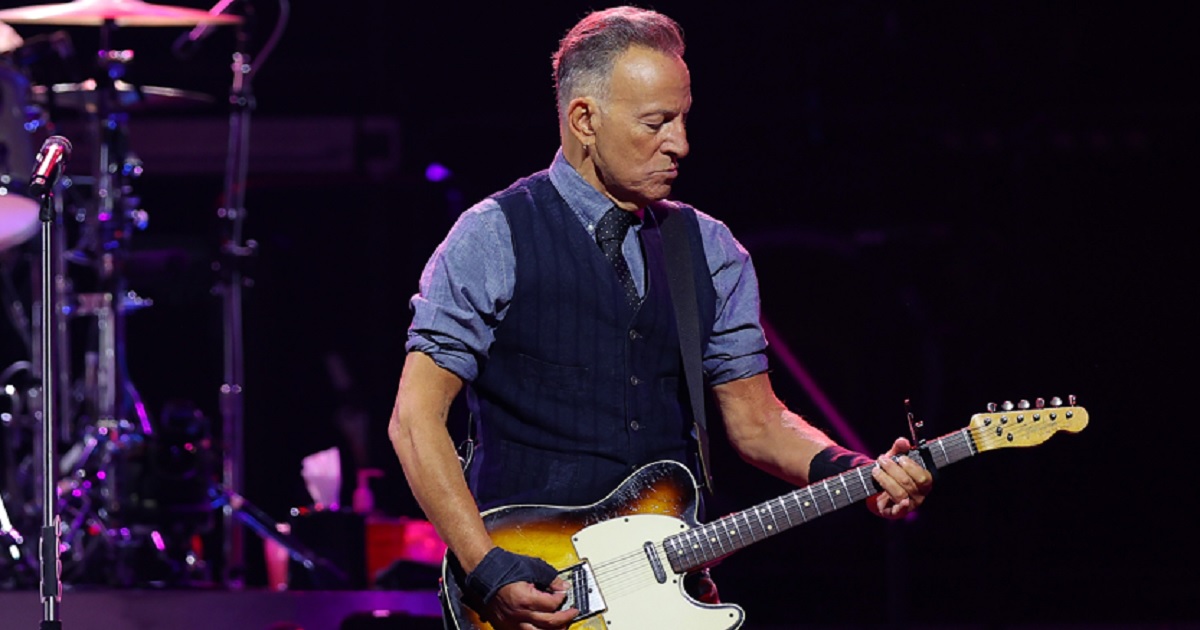 Bruce Springsteen plays guitar during a show in April with the E Street Band at Mohegan Sun Arena in Uncasville, Connecticut.