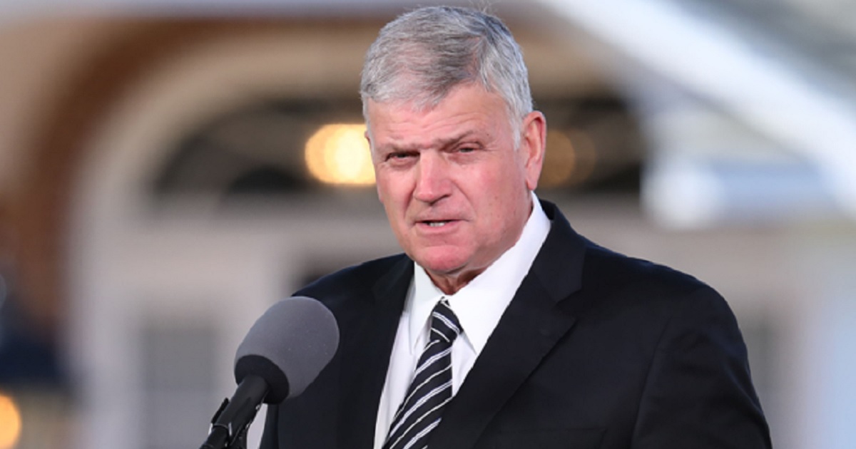 Franklin Graham, pictured in a file photo from the 2018 funeral of his father, the Rev. Billy Graham.