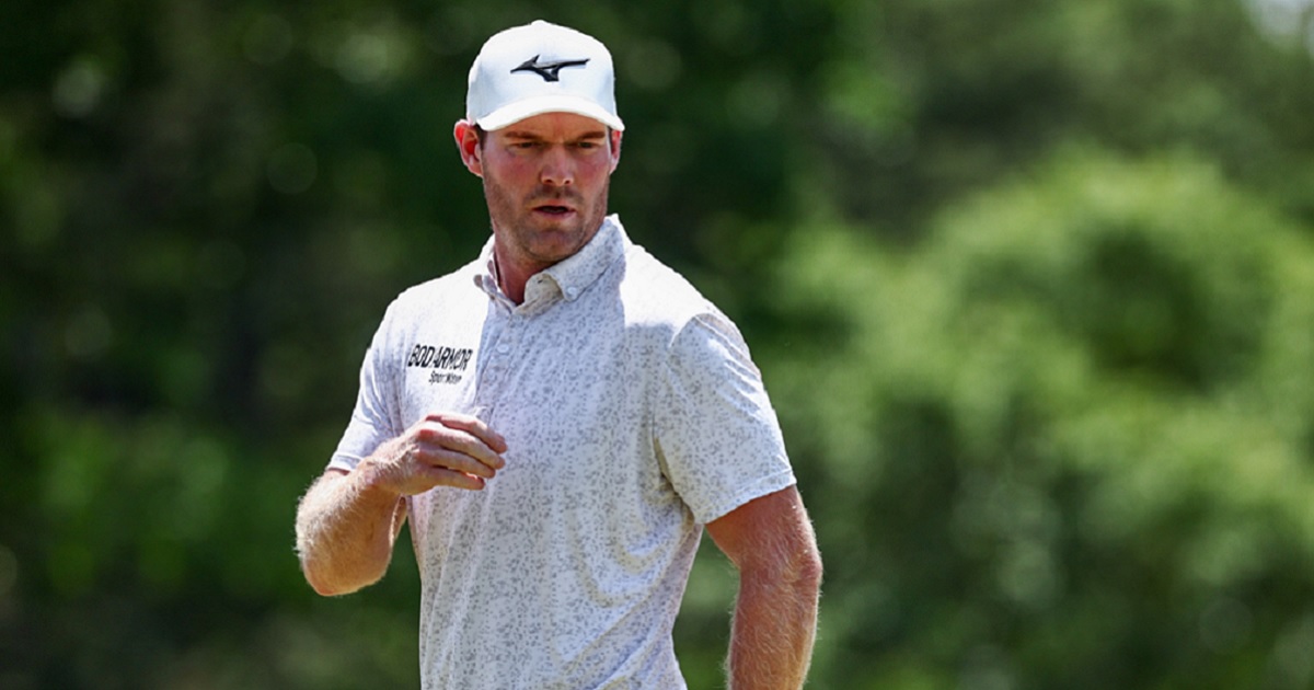 The late Grayson Murray is pictured eyeing a putt in a file photo from May 12 at the Wells Fargo Championship at Quail Hollow Club in Clifton, North Carolina.