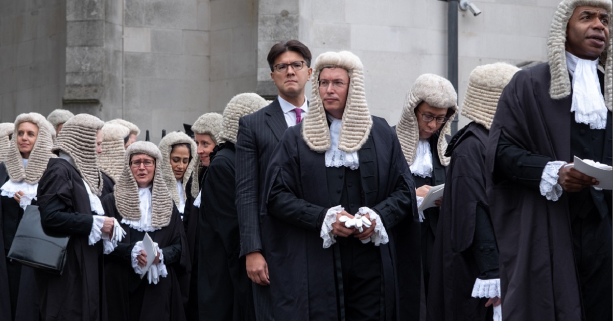 Judges in the U.K. judiciary are pictured in a file photo from October 2023 in London from the annual "Lord Chancellor's Breakfast," the traditional beginning of the U.K.'s legal year.