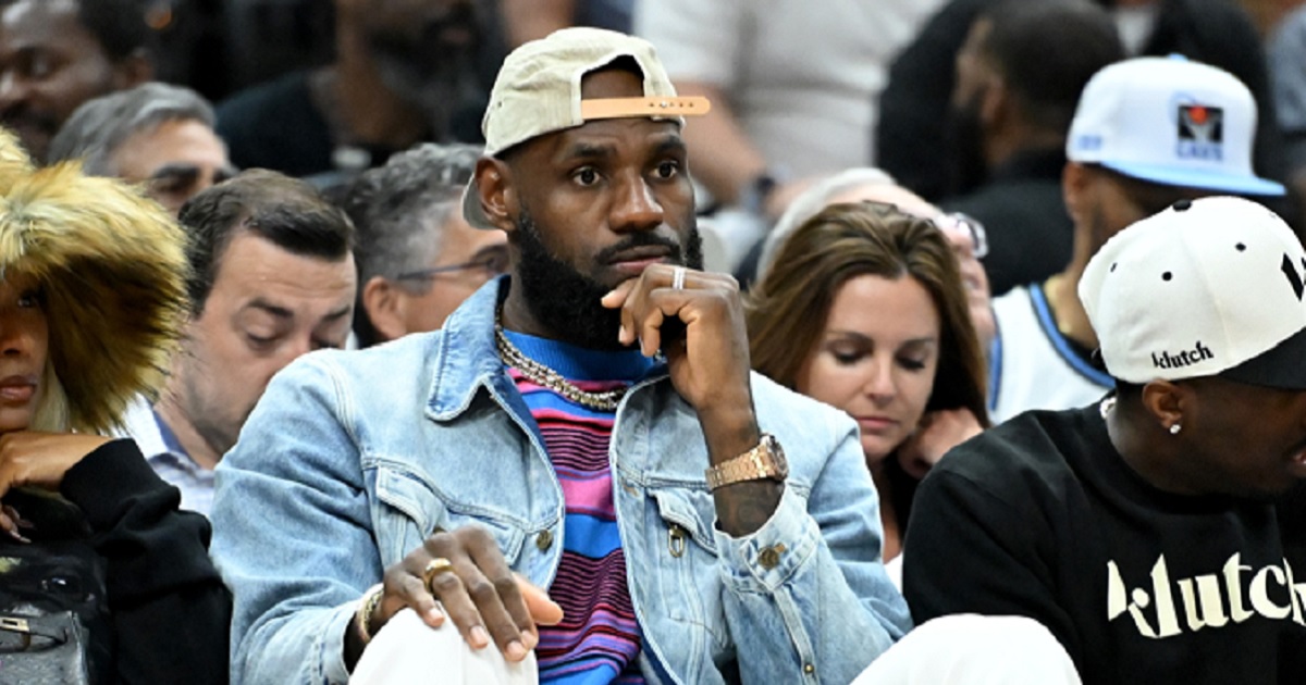 NBA star LeBron James is pictured attending Game 4 of the Eastern Conference second round playoffs May 13 at the Rocket Mortgage Fieldhouse in Cleveland.