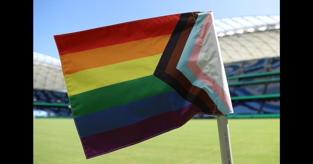 A rainbow corner flag is seen as part of the A-League Pride Round ahead of the A-League Men round 20 match between Sydney FC and Brisbane Roar at Allianz Stadium on March 10, 2024 in Sydney, Australia.