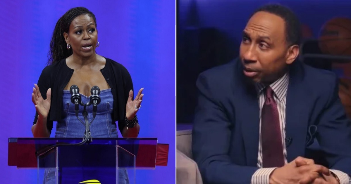 Former first lady Michelle Obama, left; sports commentator Stephen A. Smith, right.