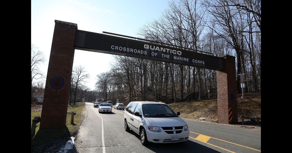 Vehicles leave Marine Corps Base Quantico March 22, 2013 in Quantico, Virginia.