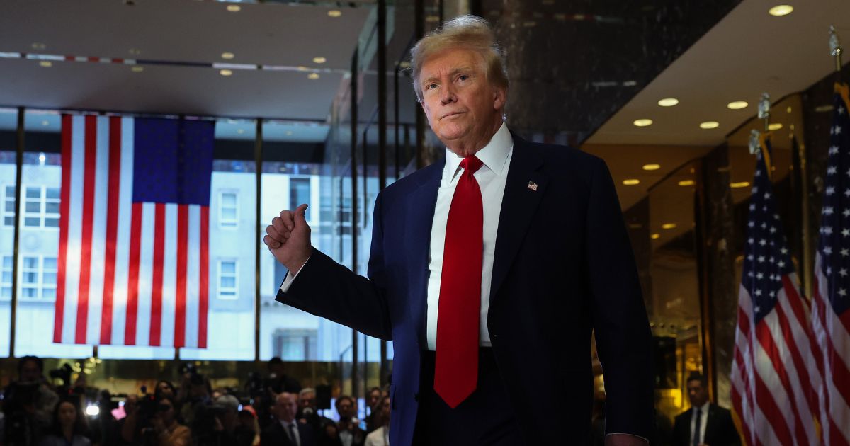 Former U.S. President Donald Trump leaves after addressing members of the media following the verdict in his hush-money trial at Trump Tower on May 31, 2024 in New York City.