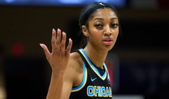 WNBA player Angel Reese of the Chicago Sky reacts after a play during a May 15 game.