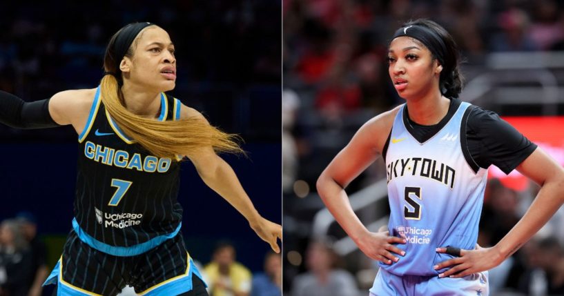 Chicago Sky players Chennedy Carter, left, and Angel Reese, right, are facing backlash after they made allegations of harassment when a man asked Carter a question outside the team's hotel.