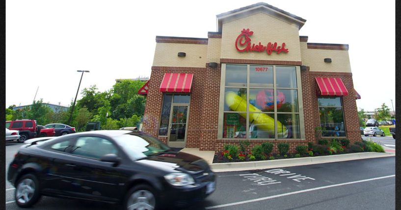 Patrons enter the drive-thru at a Chick-fil-A restaurant in a file photo from August 2012.