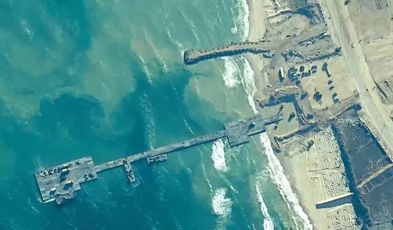 the Gaza pier being put in place