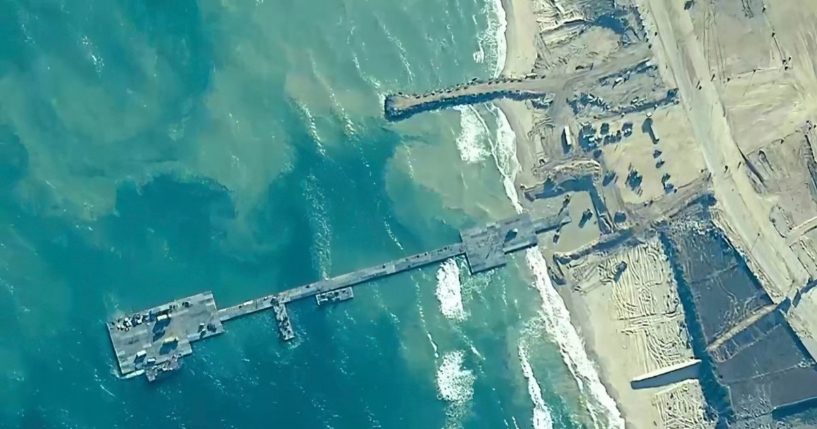 the Gaza pier being put in place