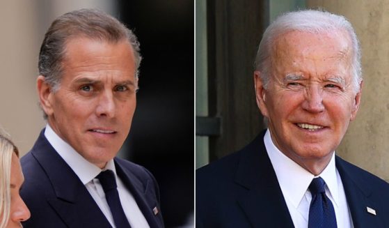 First son Hunter Biden, left, pictured outside federal court Tuesday in Wilmington, Delaware, left. Right, President Joe Biden is pictured during his trip to France on Friday at a state dinner in Paris.