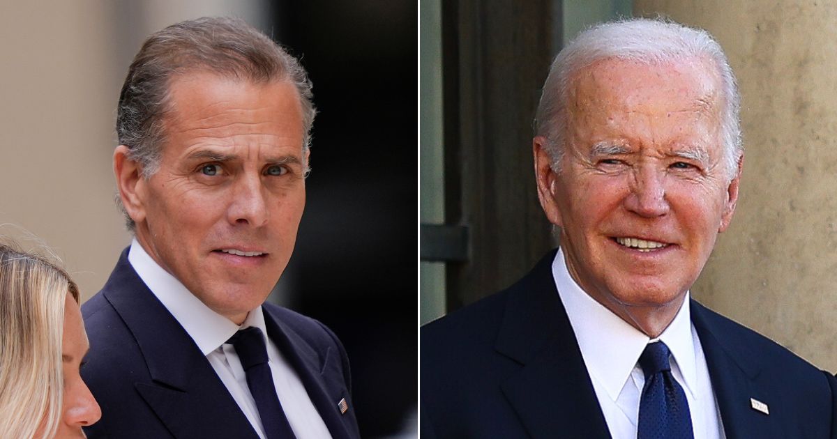 First son Hunter Biden, left, pictured outside federal court Tuesday in Wilmington, Delaware, left. Right, President Joe Biden is pictured during his trip to France on Friday at a state dinner in Paris.
