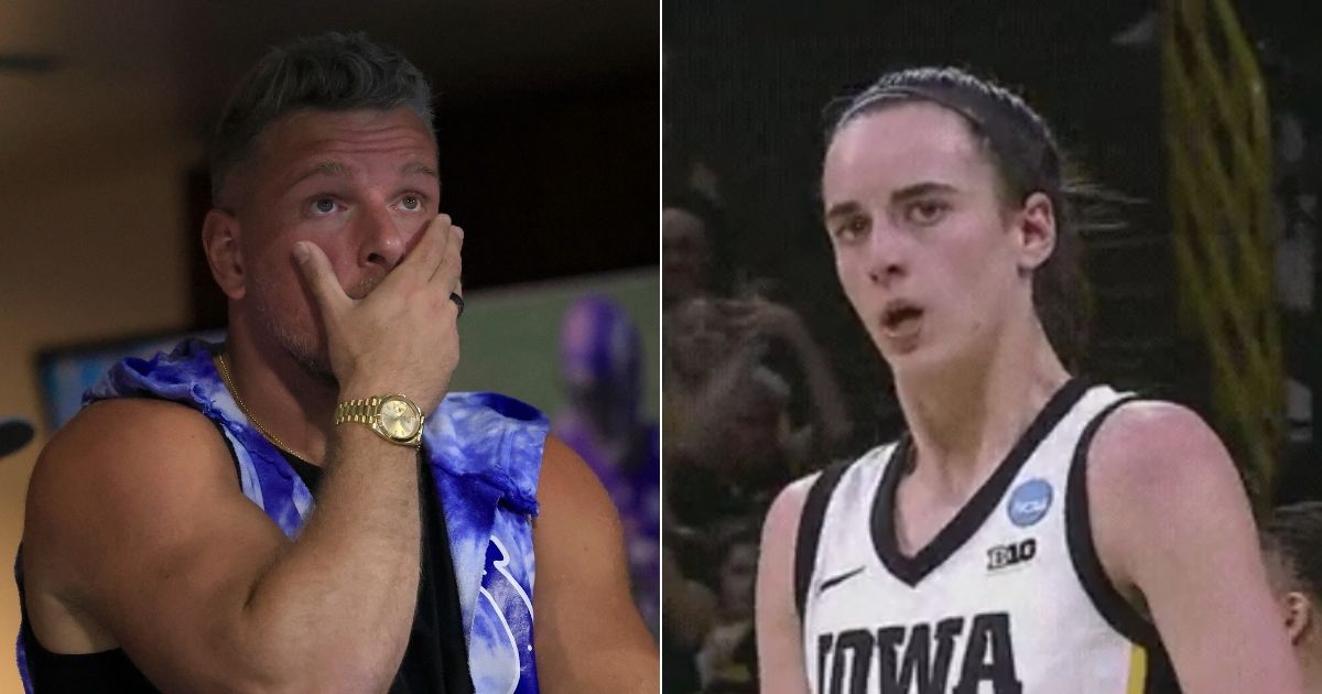 Pat McAfee, left, attempted to defend WNBA rookie Caitlin Clark, right, on his show on Monday, but he is now facing criticism for his language.