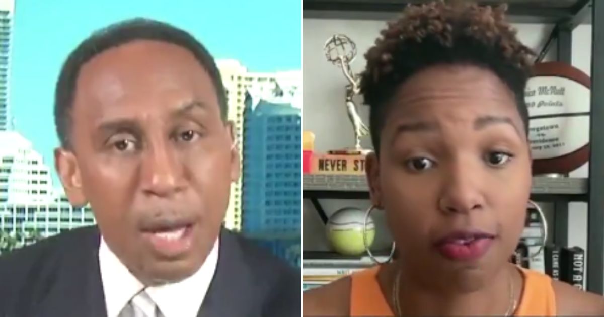 On "First Take" on Monday, Stephen A. Smith, left, confronted Monica McNutt, right, about Caitlin Clark and the WNBA.