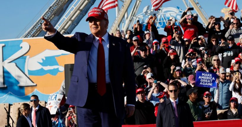 Republican presidential candidate and former President Donald Trump arrives for a campaign rally in Wildwood, New Jersey, on May 11.