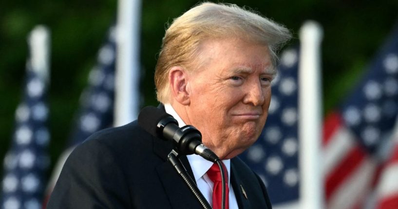 Former President Donald Trump gestures during a campaign rally in the South Bronx in New York City on May 23.