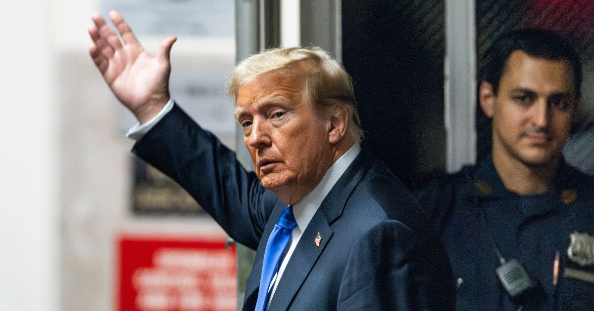 Former President Donald Trump gestures as he exits the courtroom on May 30 during his criminal trial at Manhattan Criminal Court in New York City.