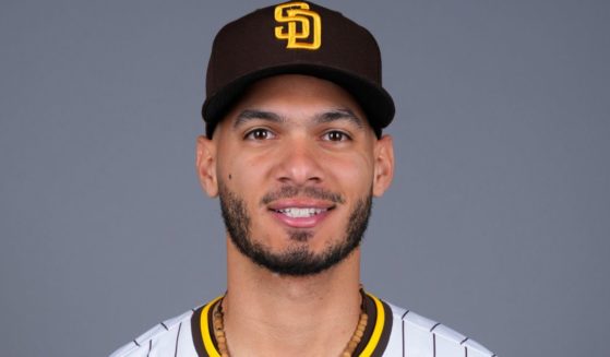 San Diego Padres shortstop Tucupita Marcona poses for a photo in Peoria, Arizona, on Feb. 20.