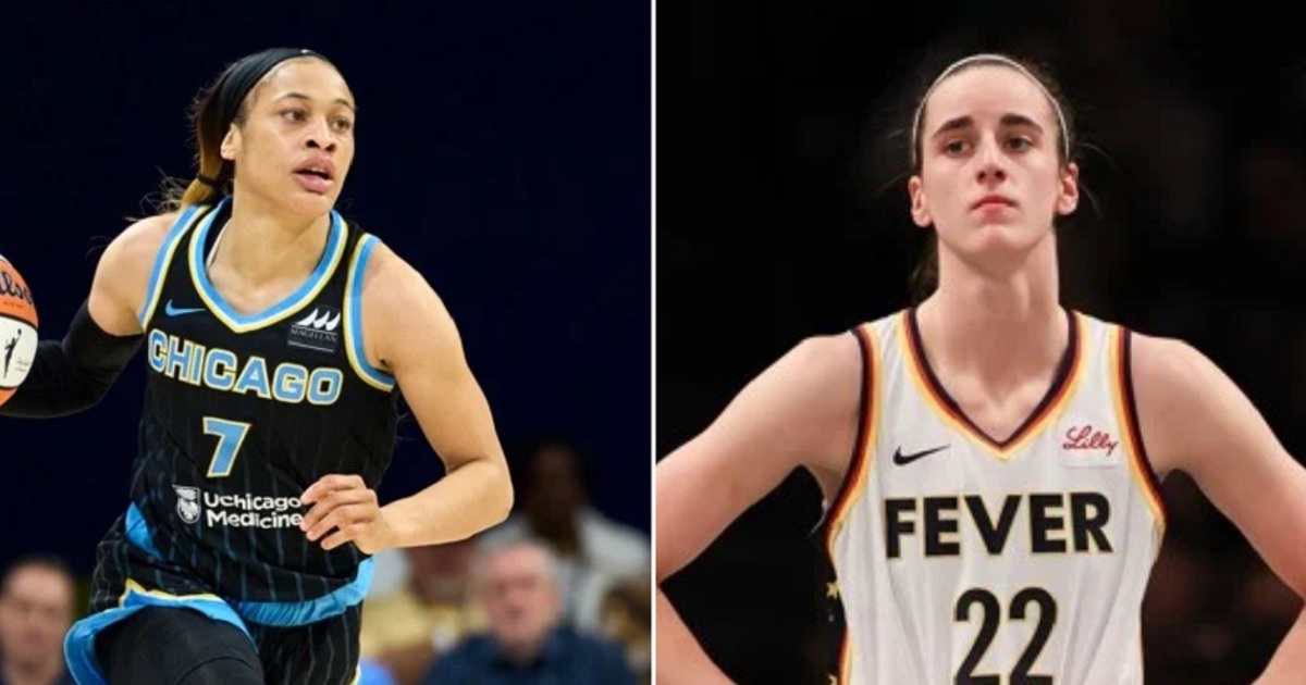 Chennedy Carter of the WNBA's Chicago Sky, left, in a May file photo; Caitlin Clark of the Indiana Fever, right, in a game Sunday in New York City.