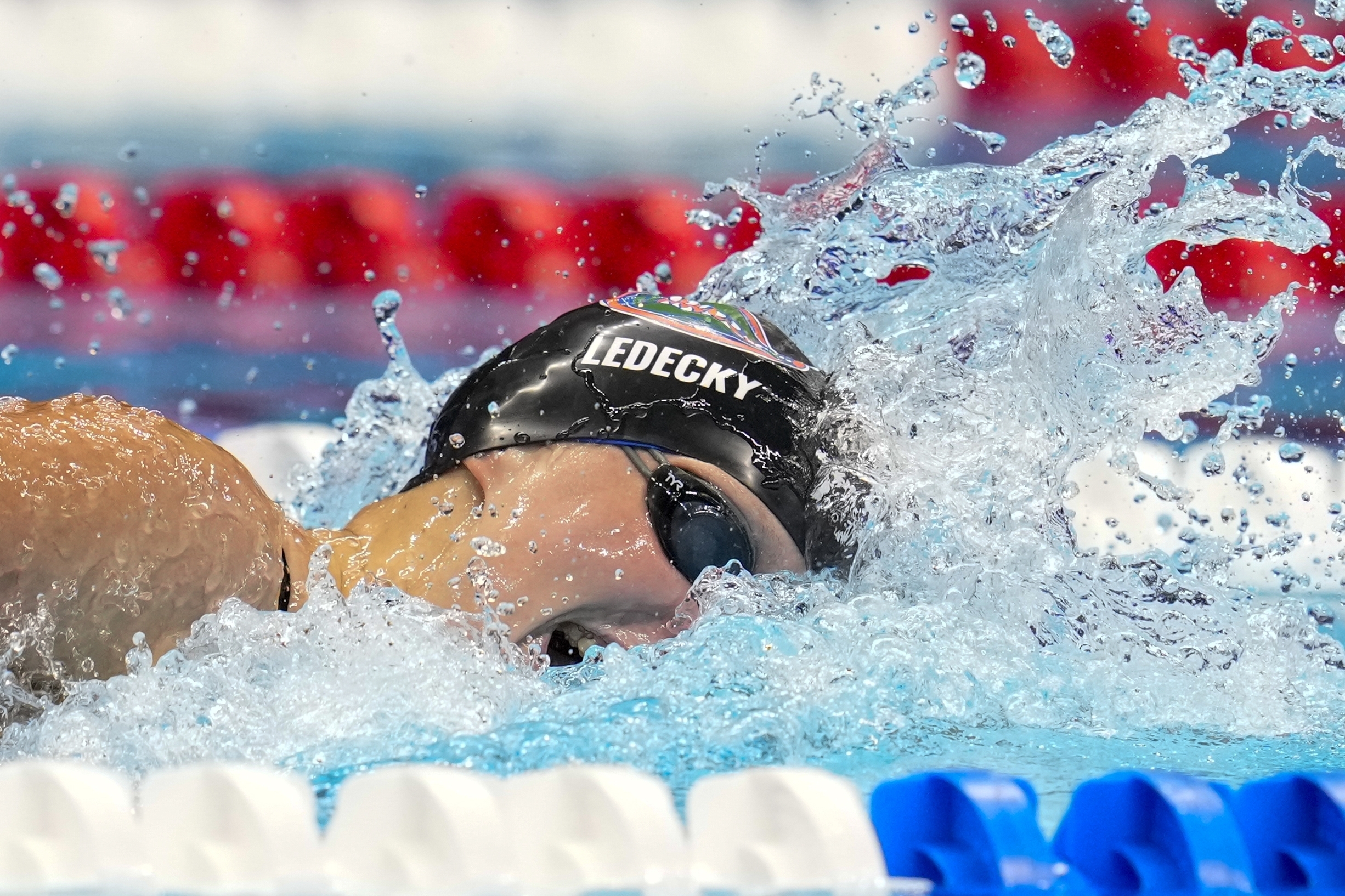 Katie Ledecky swims during the Women's 400 freestyle preliminaries Saturday at the U.S. Swimming Olympic Trials in Indianapoils.