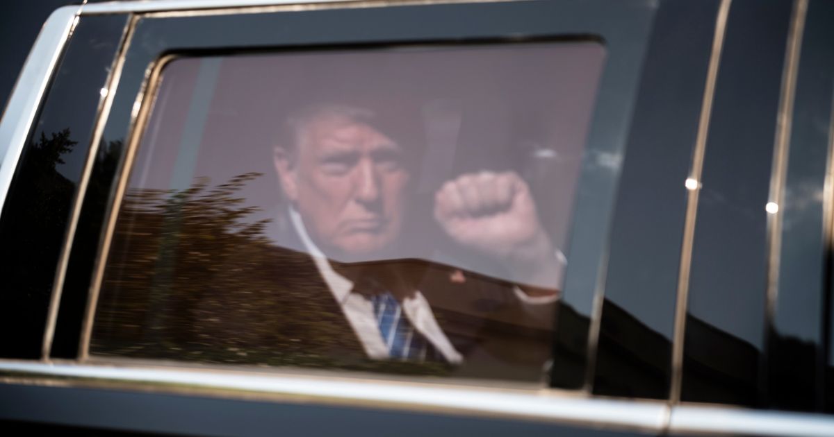 Former U.S. President Donald Trump gestures as he arrives into the Captiol Hill Club back entrance on June 13, 2024 in Washington, DC.