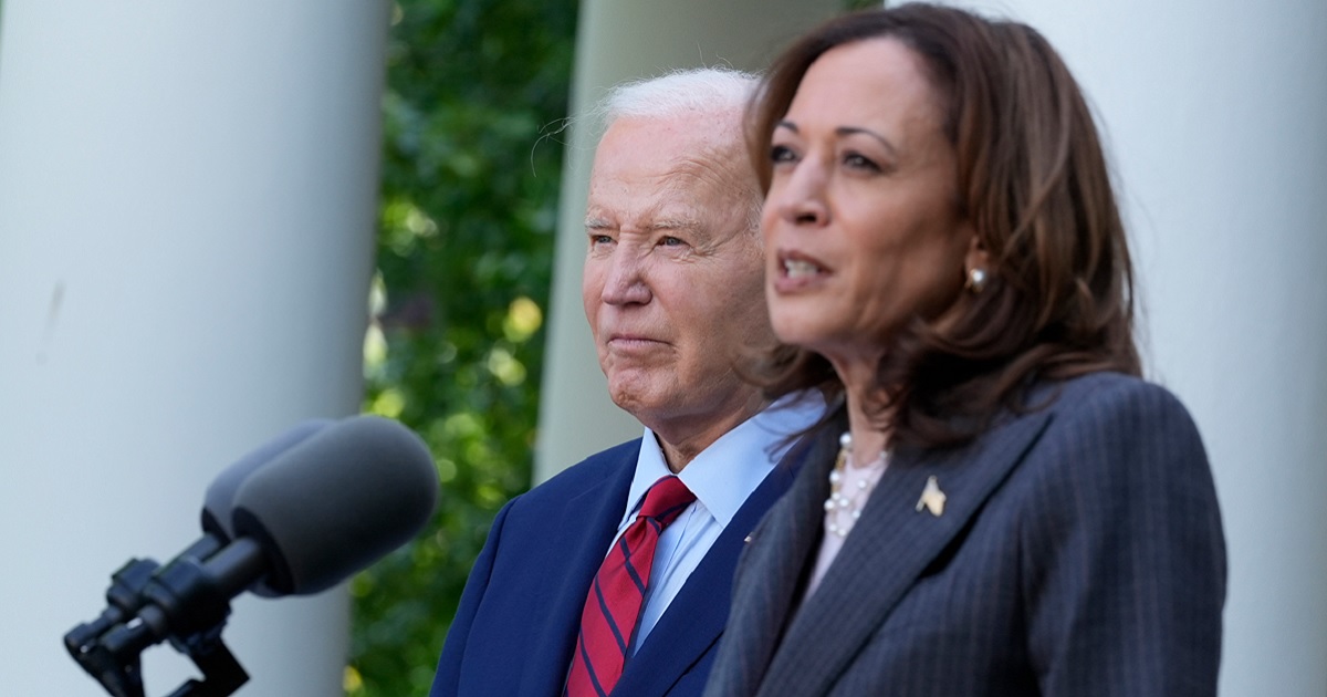 President Joe Biden and Vice President Kamala Harris are pictured in a May 13 file photo in the White House Rose Garden.