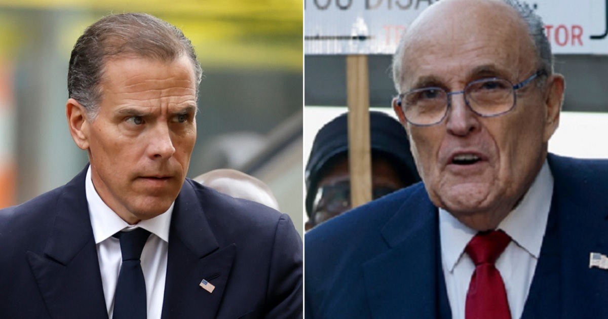First son Hunter Biden, left, has dropped his legal case against former New York City Mayor Rudy Giuliania, right.