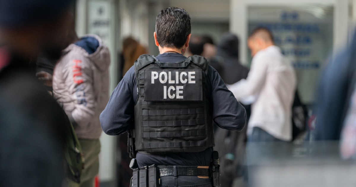 An Immigration and Customs Enforcement agent is pictured from behind in a file photo from June 2023 at the Jacob K. Javits Federal Building in New York City.