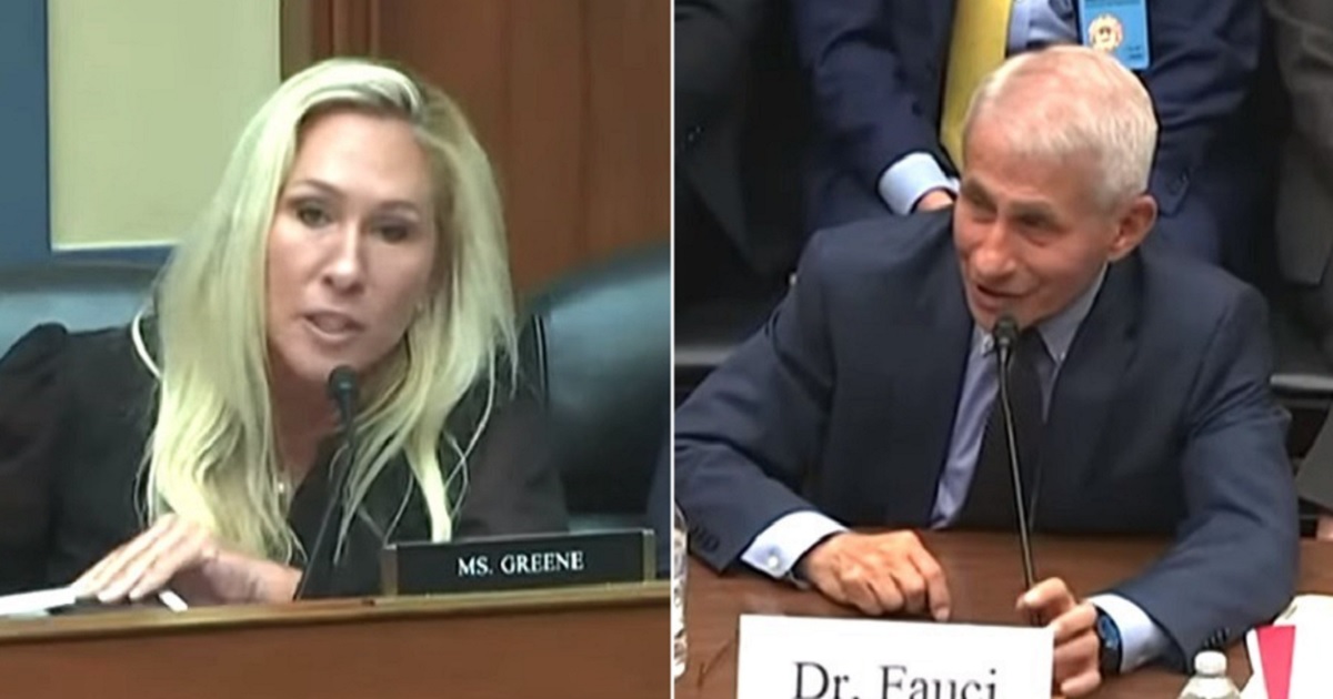 U.S. Rep. Marjorie Taylor Greene, left; Dr. Anthony Fauci, right.