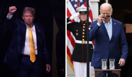 (L) Former US President and 2024 Republican presidential candidate Donald Trump raises his fist as he walks off stage after participating in a town hall event at Dream City Church in Phoenix, Arizona, on June 6, 2024. (R) U.S. President Joe Biden arrives for the congressional picnic on the South Lawn of the White House on June 4, 2024 in Washington, DC.